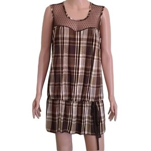 PerSeption Concept Womens Sleeveless Brown/beige Plaid Tank Top Shirt Size Large